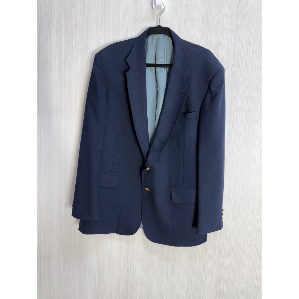Stafford Mens Navy Blue Gold Crest Button Blazer Sport Coat Tailored in USA